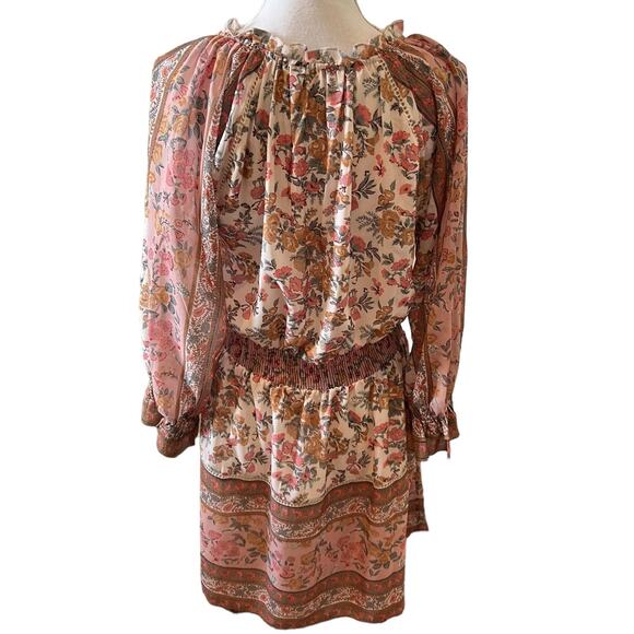 Love the Label Anthropologie Boho Floral Print sheer long sleeve dress M - Picture 6 of 8